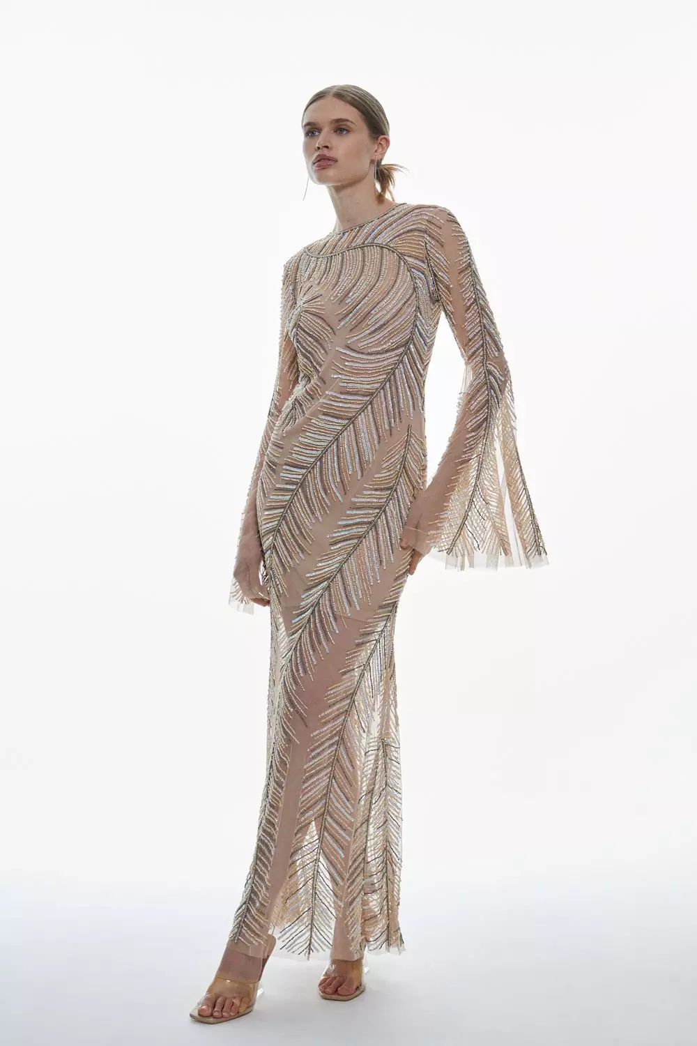 Feather Crystal Embellished Maxi Dress | Karen Millen